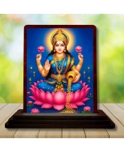 Car Desk/Table Top Goddess Lakshmi Wooden Photo Stand 3x4 Inches, Compact & Stylish Spiritual Display For Car, Home & Office (Pack Of 1) (F14527)