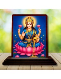Car Desk/Table Top Goddess Lakshmi Wooden Photo Stand 3x4 Inches, Compact & Stylish Spiritual Display For Car, Home & Office (Pack Of 1) (F14527)