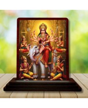 Car Desk/Table Top Goddess Durga Wooden Photo Stand 3x4 Inches, Compact & Stylish Spiritual Display For Car, Home & Office (Pack Of 1) (F14170)