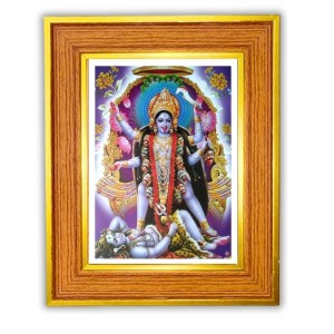 Maa Kaali Photo Frame 14x18 Inches-Brown Wooden Frame For Home, Office & Temple Decoration And Gifting (F6486)