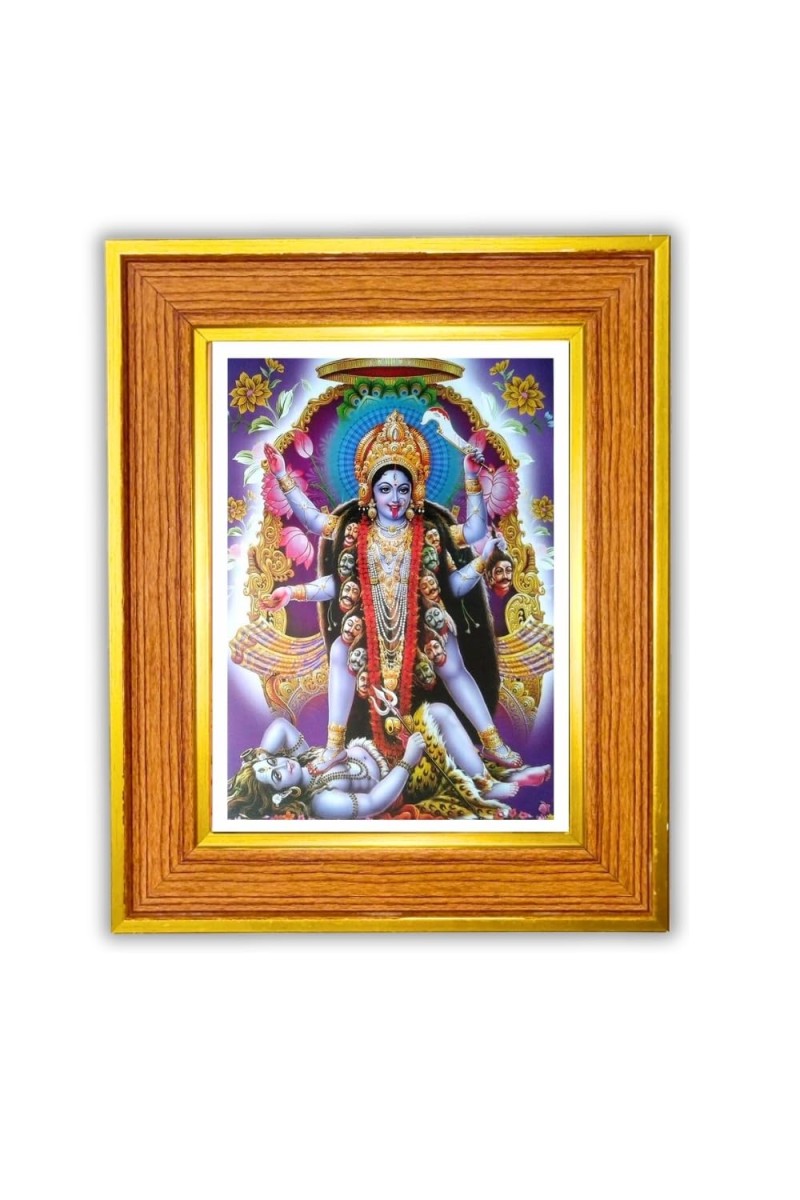 Maa Kaali Photo Frame 10x14 Inches-Brown Wooden Frame For Home, Office & Temple Decoration And Gifting (F6486)