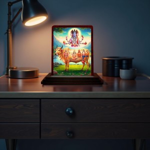 Car Desk/Table Top Lord Dattatreya Wooden Photo Stand 3x4 Inches, Compact & Stylish Spiritual Display For Car, Home & Office (Pack Of 1) (F14639)