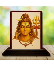 Car Desk/Table Top Lord Shiva Wooden Photo Stand 3x4 Inches, Compact & Stylish Spiritual Display For Car, Home & Office (Pack Of 1) (F14180)