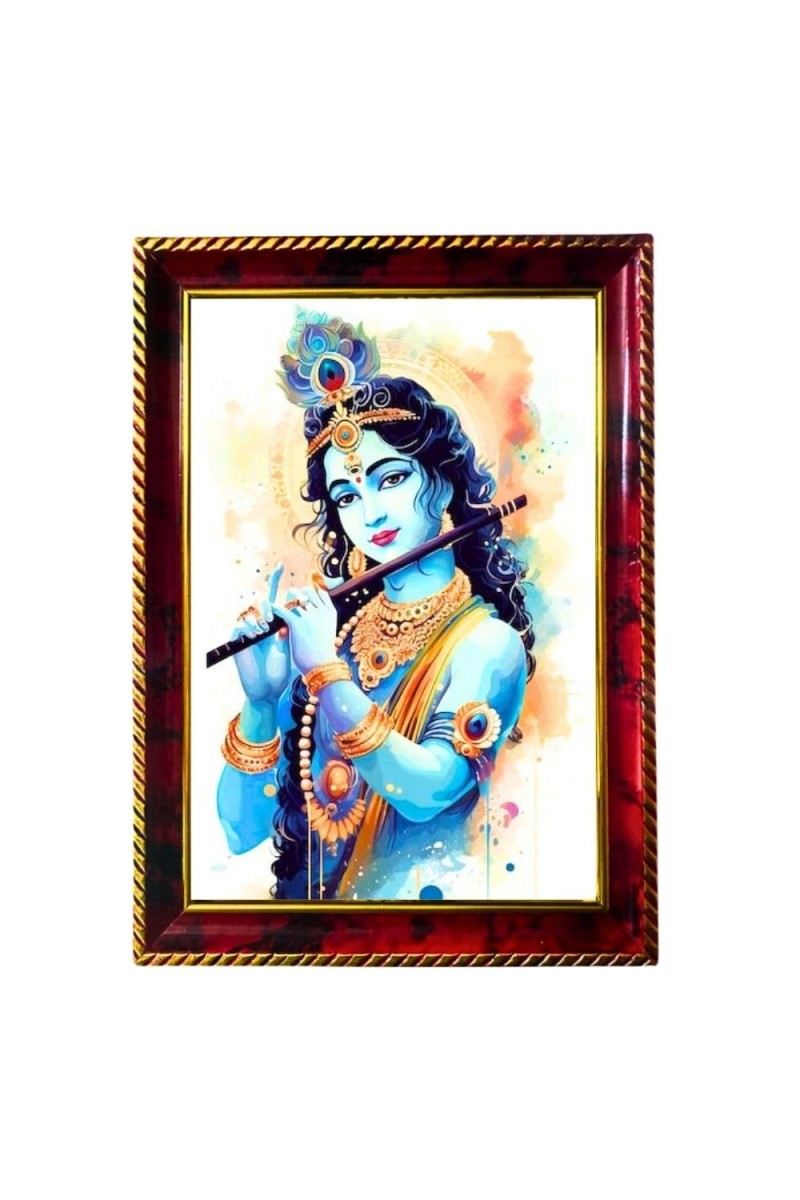 God Sri Krishna Photo Frame For Wall & Table | 7x9 Inch Golden Cherry Finish | Decorative God Sri Krishna Photo Frame For Home, Office & Pooja Room (F11593)