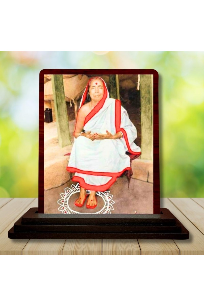 Car Desk/Table Top Maa Sarada (Sarada Devi) Wooden Photo Stand 3x4 Inches, Compact & Stylish Spiritual Display For Car, Home & Office (Pack Of 1) (F14638)