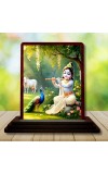 Car Desk/Table Top Lord Krishna Wooden Photo Stand 3x4 Inches, Compact & Stylish Spiritual Display For Car, Home & Office (Pack Of 1) (F14515)