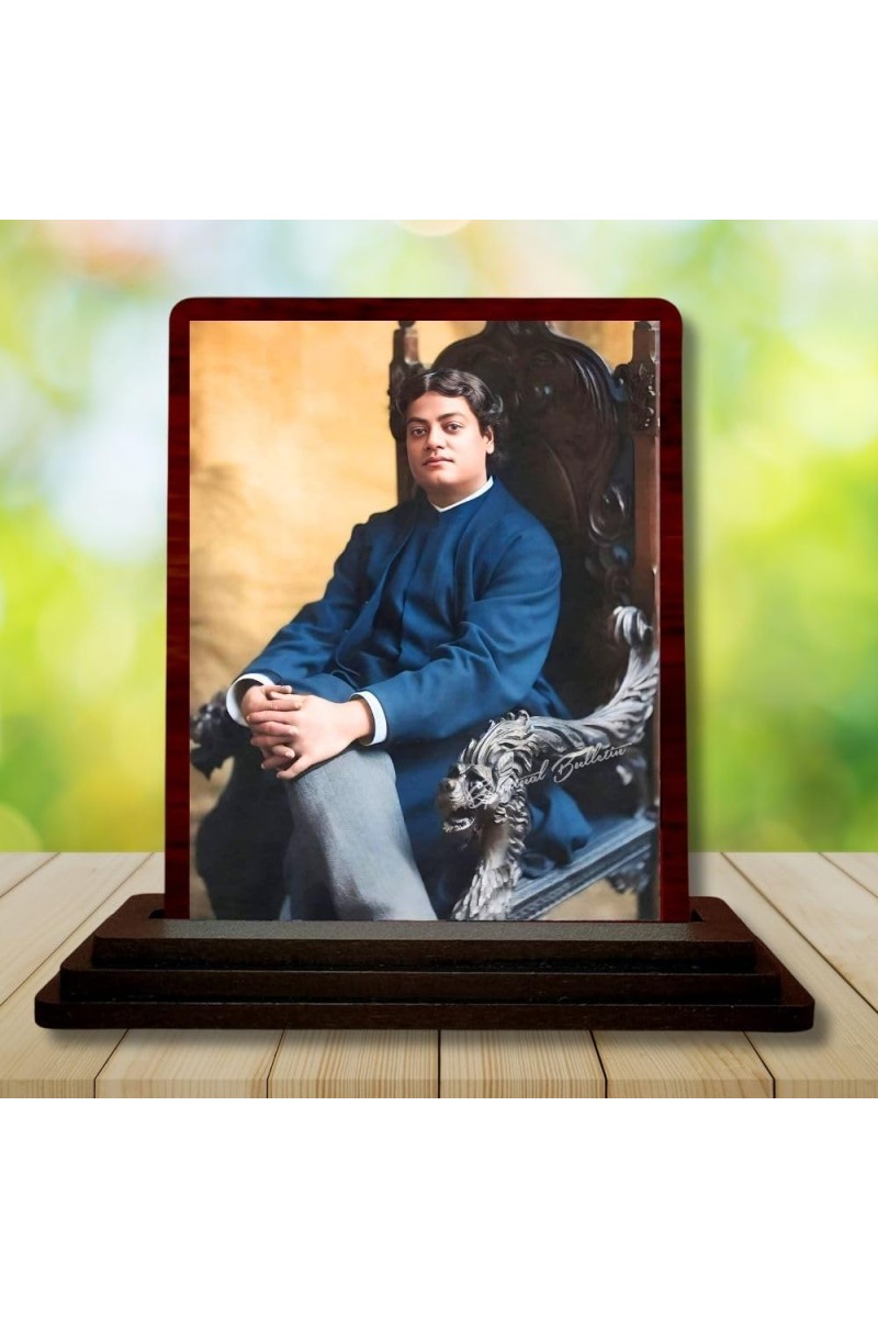 Car Desk/Table Top Swami Vivekananda Wooden Photo Stand 3x4 Inches, Compact & Stylish Spiritual Display For Car, Home & Office (Pack Of 1) (F14582)