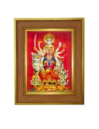 Maa Durga Photo Frame 14x18 Inches-Brown Wooden Frame For Home, Office & Temple Decoration And Gifting (F6269)