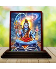 Car Desk/Table Top Lord Shiva Wooden Photo Stand 3x4 Inches, Compact & Stylish Spiritual Display For Car, Home & Office (Pack Of 1) (F14285)
