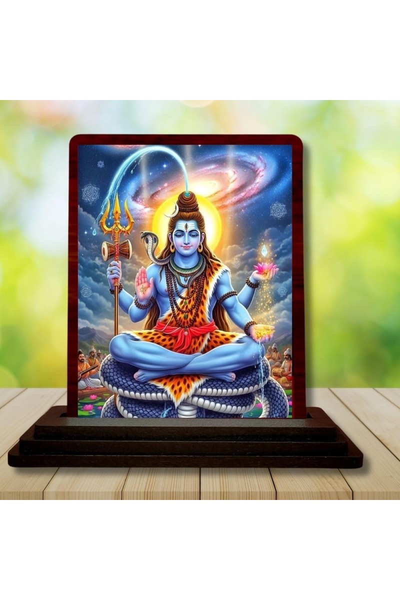 Car Desk/Table Top Lord Shiva Wooden Photo Stand 3x4 Inches, Compact & Stylish Spiritual Display For Car, Home & Office (Pack Of 1) (F14285)