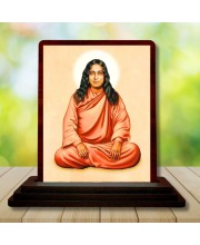 Car Desk/Table Top Paramahamsa Yogananda Wooden Photo Stand 3x4 Inches, Compact & Stylish Spiritual Display For Car, Home & Office (Pack Of 1) (F14477)
