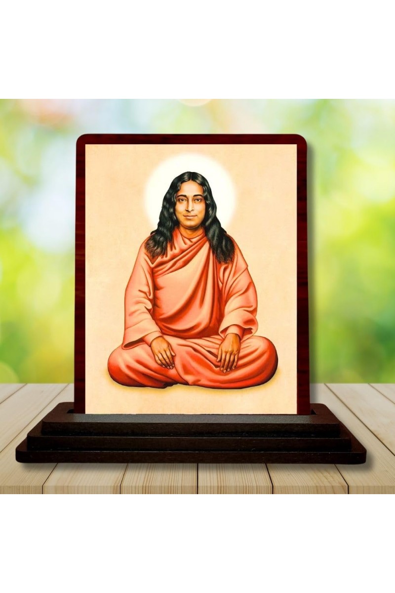 Car Desk/Table Top Paramahamsa Yogananda Wooden Photo Stand 3x4 Inches, Compact & Stylish Spiritual Display For Car, Home & Office (Pack Of 1) (F14477)