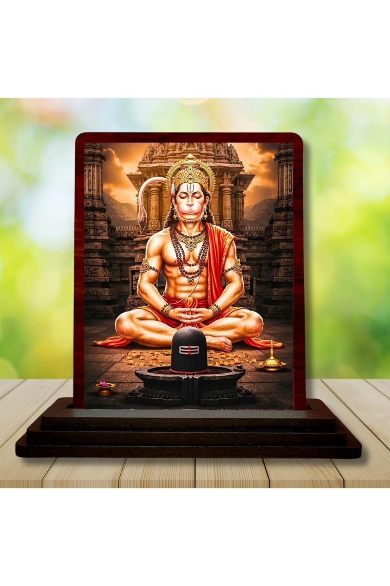 Car Desk/Table Top Lord Hanuman Wooden Photo Stand 3x4 Inches, Compact & Stylish Spiritual Display For Car, Home & Office (Pack Of 1) (F14432)