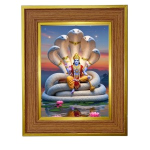 Lord Vishnu Photo Frame 12x16 Inches-Brown Wooden Frame For Home, Office & Temple Decoration And Gifting (F6237)