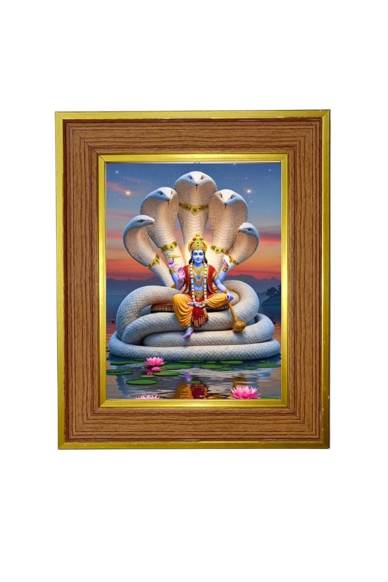 Lord Vishnu Photo Frame 14x18 Inches-Brown Wooden Frame For Home, Office & Temple Decoration And Gifting (F6237)