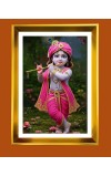 Divine Little Krishna Golden Photo Frame - 10x14 Inches | Elegant Wooden Frame For Home, Office & Temple Decoration | Spiritual Wall & Table Decor and Gift Item