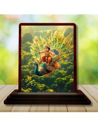 Car Desk/Table Top Lord Murugan Wooden Photo Stand 3x4 Inches, Compact & Stylish Spiritual Display For Car, Home & Office (Pack Of 1) (F14364)