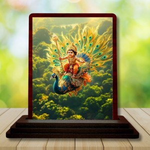 Car Desk/Table Top Lord Murugan Wooden Photo Stand 3x4 Inches, Compact & Stylish Spiritual Display For Car, Home & Office (Pack Of 1) (F14364)