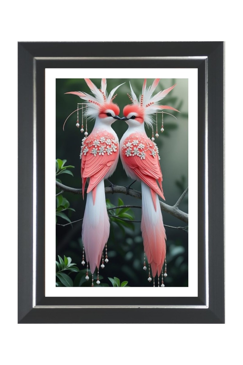 Regal Pink Birds Photo Wall & Table Frame | 12x16 Inch Black Designer | Perfect For Gifting & Home Decor (F9574)
