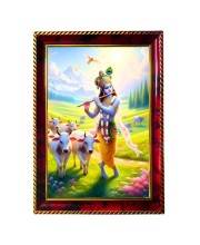 Lord Krishna Photo Frame For Wall & Table | 7x9 Inch Golden Cherry Finish | Decorative Lord Krishna Photo Frame For Home, Office & Pooja Room (F11410)