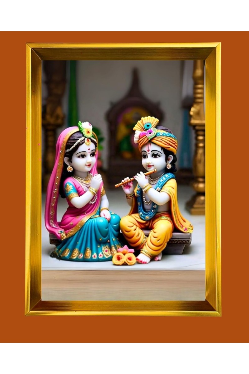 Golden Photo Frame - 10x14 Inches | Elegant Wooden Frame For Home, Office & Temple Decoration | Spiritual Wall & Table Decor and Gift Item
