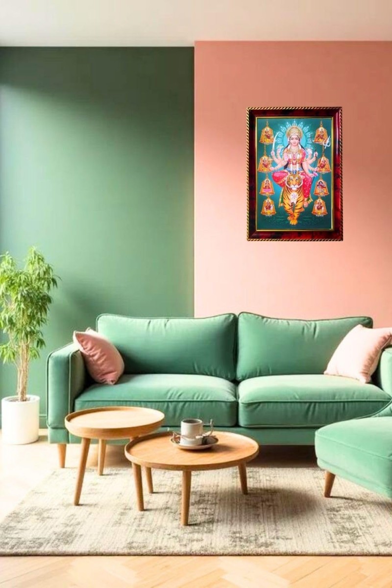 Goddess Durga Photo Frame For Wall & Table | 7x9 Inch Golden Cherry Finish | Decorative Goddess Durga Photo Frame For Home, Office & Pooja Room (F11824)