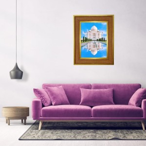 White-marble Mausoleum Photo Frame 16x20 Inches-Brown Wooden Frame For Home, Office & Temple Decoration And Gifting (F6348)