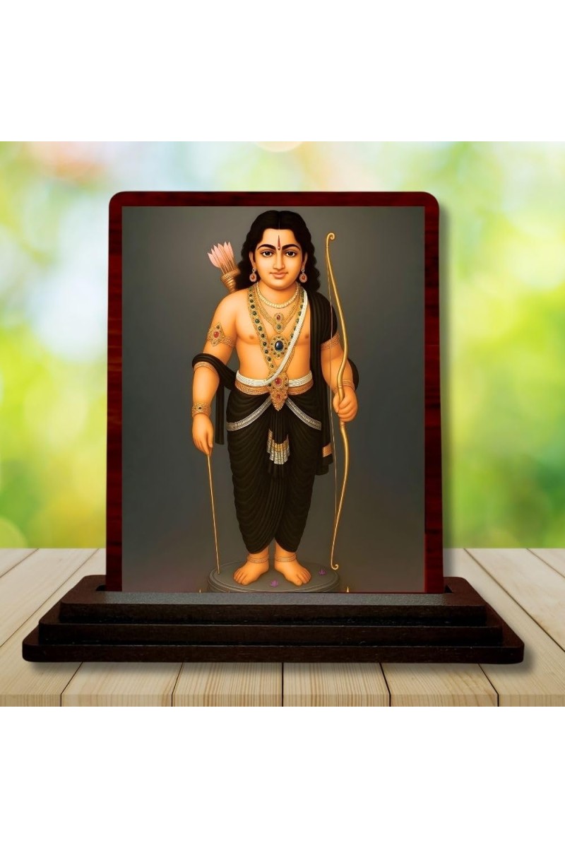 Car Desk/Table Top Lord Ayyappan Wooden Photo Stand 3x4 Inches, Compact & Stylish Spiritual Display For Car, Home & Office (Pack Of 1) (F14251)