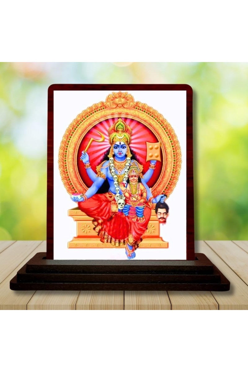 Car Desk/Table Top Goddess Bhadrakali Wooden Photo Stand 3x4 Inches, Compact & Stylish Spiritual Display For Car, Home & Office (Pack Of 1) (F14584)