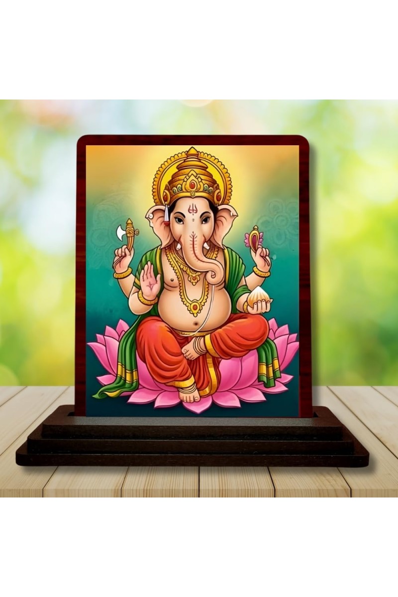 Car Desk/Table Top Lord Ganesha Wooden Photo Stand â€“ 3x4 Inches, Compact & Stylish Spiritual Display For Car, Home & Office (Pack Of 1) (F15163)