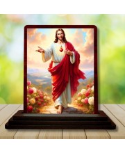 Car Desk/Table Top Lord Jesus Wooden Photo Stand 3x4 Inches, Compact & Stylish Spiritual Display For Car, Home & Office (Pack Of 1) (F14462)