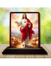 Car Desk/Table Top Lord Jesus Wooden Photo Stand 3x4 Inches, Compact & Stylish Spiritual Display For Car, Home & Office (Pack Of 1) (F14462)