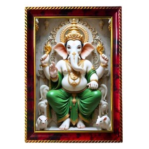 Lord Ganesha Photo Frame For Wall & Table | 7x9 Inch Golden Cherry Finish | Decorative Lord Ganesha Photo Frame For Home, Office & Pooja Room (F11623)