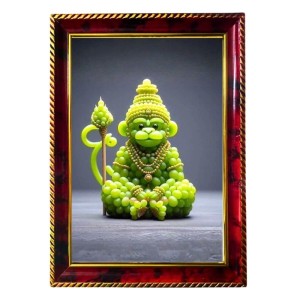 Little Hanuman Made With Grapes Photo Frame For Wall & Table | 7x9 Inch Golden Cherry Finish | Decorative Little Hanuman Made With Grapes Photo Frame For Home, Office & Pooja Room (F11489)
