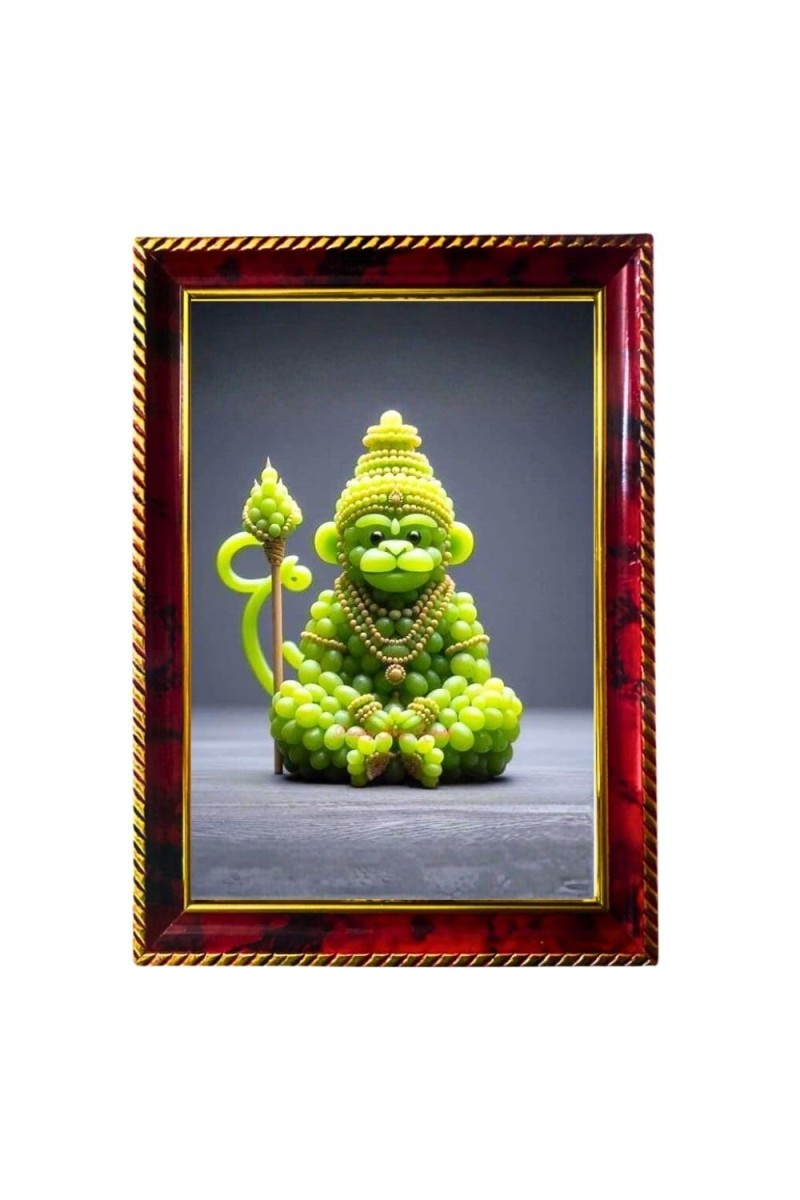 Little Hanuman Made With Grapes Photo Frame For Wall & Table | 7x9 Inch Golden Cherry Finish | Decorative Little Hanuman Made With Grapes Photo Frame For Home, Office & Pooja Room (F11489)