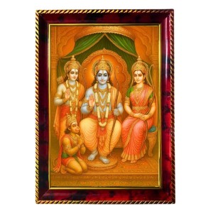 Lord Rama Sita Laxman Hanuman Photo Frame For Wall & Table | 7x9 Inch Golden Cherry Finish | Decorative Lord Rama Sita Laxman Hanuman Photo Frame For Home, Office & Pooja Room (F11640)