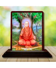 Car Desk/Table Top Shree Swami Samarth Maharaj Wooden Photo Stand 3x4 Inches, Compact & Stylish Spiritual Display For Car, Home & Office (Pack Of 1) (F14649)