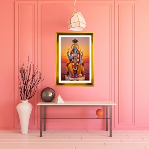 Lord Vishnu Golden Photo Frame - 18x22 Inches | Elegant Wooden Frame For Home, Office & Temple Decoration | Spiritual Wall & Table Decor And Gift Item (F9509)