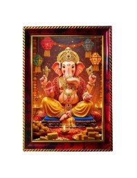 Lord Ganesha Photo Frame For Wall & Table | 7x9 Inch Golden Cherry Finish | Decorative Lord Ganesha Photo Frame For Home, Office & Pooja Room (F11659)