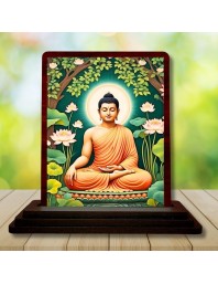 Car Desk/Table Top God Buddha Wooden Photo Stand 3x4 Inches, Compact & Stylish Spiritual Display For Car, Home & Office (Pack Of 1) (F14572)