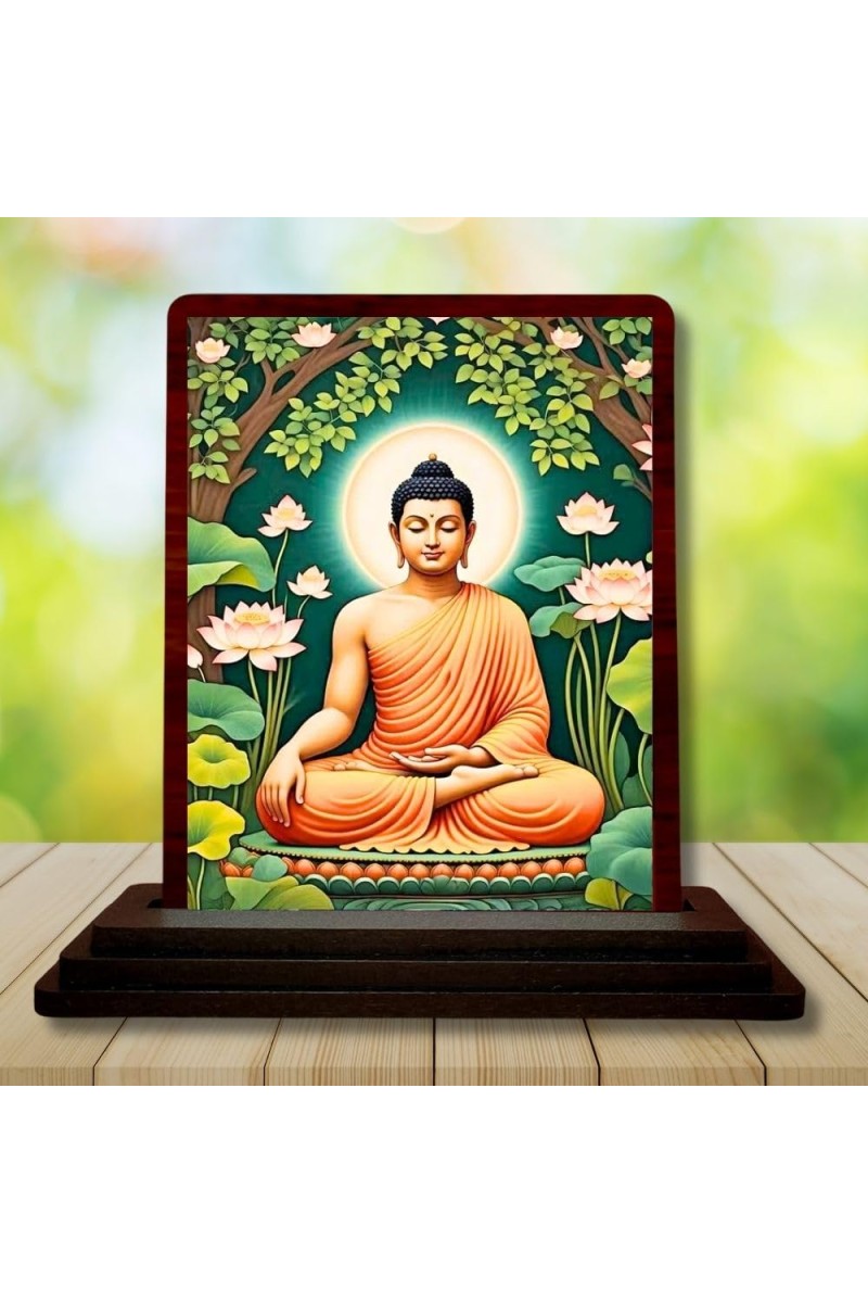 Car Desk/Table Top God Buddha Wooden Photo Stand 3x4 Inches, Compact & Stylish Spiritual Display For Car, Home & Office (Pack Of 1) (F14572)
