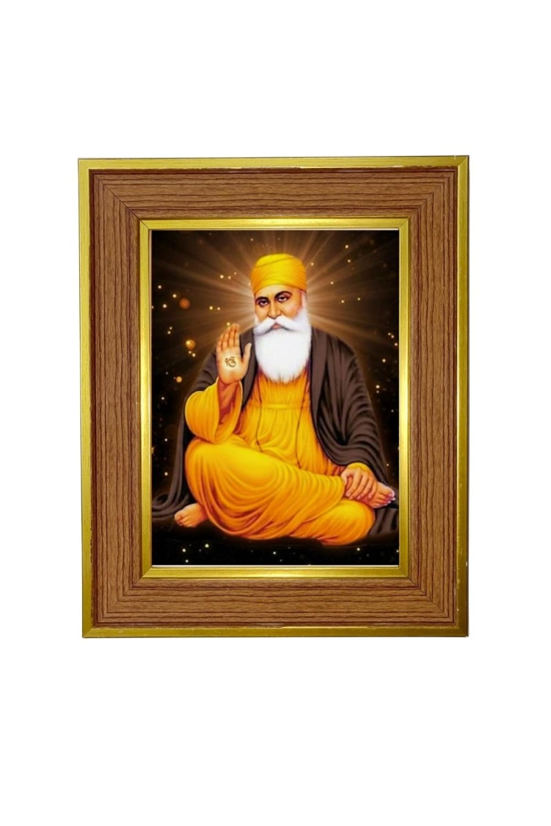 Guru Nanak Dev Ji Photo Frame 10x14 Inches-Brown Wooden Frame For Home, Office & Temple Decoration And Gifting (F6249)