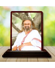 Car Desk/Table Top Shri Shri Ravi Shankar Ji Wooden Photo Stand 3x4 Inches, Compact & Stylish Spiritual Display For Car, Home & Office (Pack Of 1) (F14650)