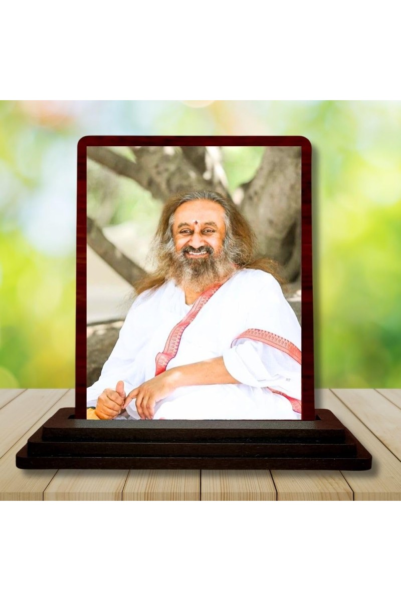 Car Desk/Table Top Shri Shri Ravi Shankar Ji Wooden Photo Stand 3x4 Inches, Compact & Stylish Spiritual Display For Car, Home & Office (Pack Of 1) (F14650)