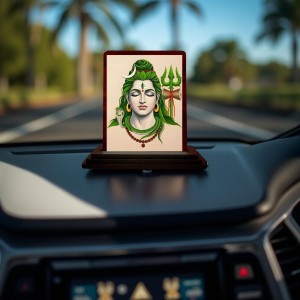 Car Desk/Table Top Lord Shiva Wooden Photo Stand 3x4 Inches, Compact & Stylish Spiritual Display For Car, Home & Office (Pack Of 1) (F14261)