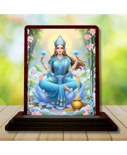 Car Desk/Table Top Goddess Lakshmi Wooden Photo Stand 3x4 Inches, Compact & Stylish Spiritual Display For Car, Home & Office (Pack Of 1) (F14174)