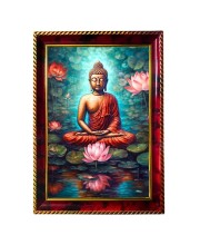 Serene Buddha Photo Frame For Wall & Table | 7x9 Inch Golden Cherry Finish | Decorative Serene Buddha Photo Frame For Home, Office & Pooja Room (F11585)