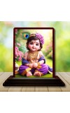Car Desk/Table Top Lord Krishna Wooden Photo Stand 3x4 Inches, Compact & Stylish Spiritual Display For Car, Home & Office (Pack Of 1) (F14457)