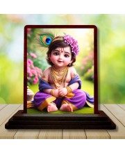 Car Desk/Table Top Lord Krishna Wooden Photo Stand 3x4 Inches, Compact & Stylish Spiritual Display For Car, Home & Office (Pack Of 1) (F14457)