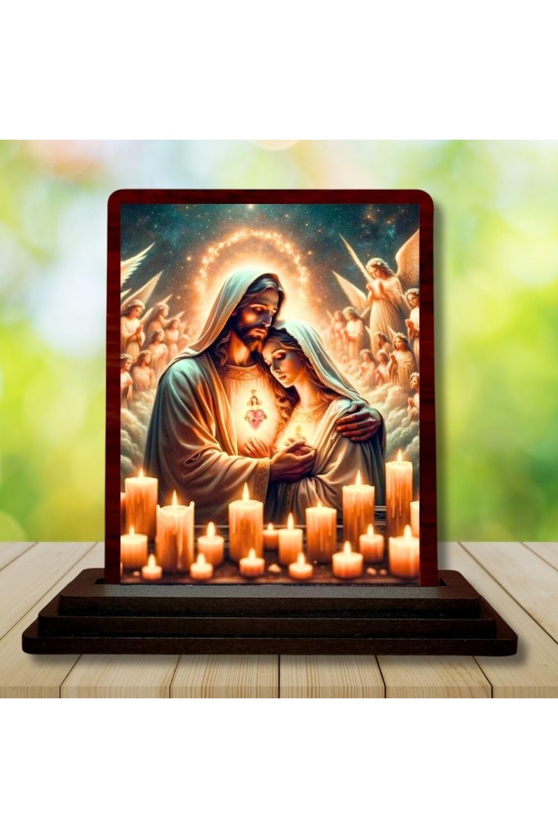 Car Desk/Table Top Lord Jesus Wooden Photo Stand 3x4 Inches, Compact & Stylish Spiritual Display For Car, Home & Office (Pack Of 1) (F14471)